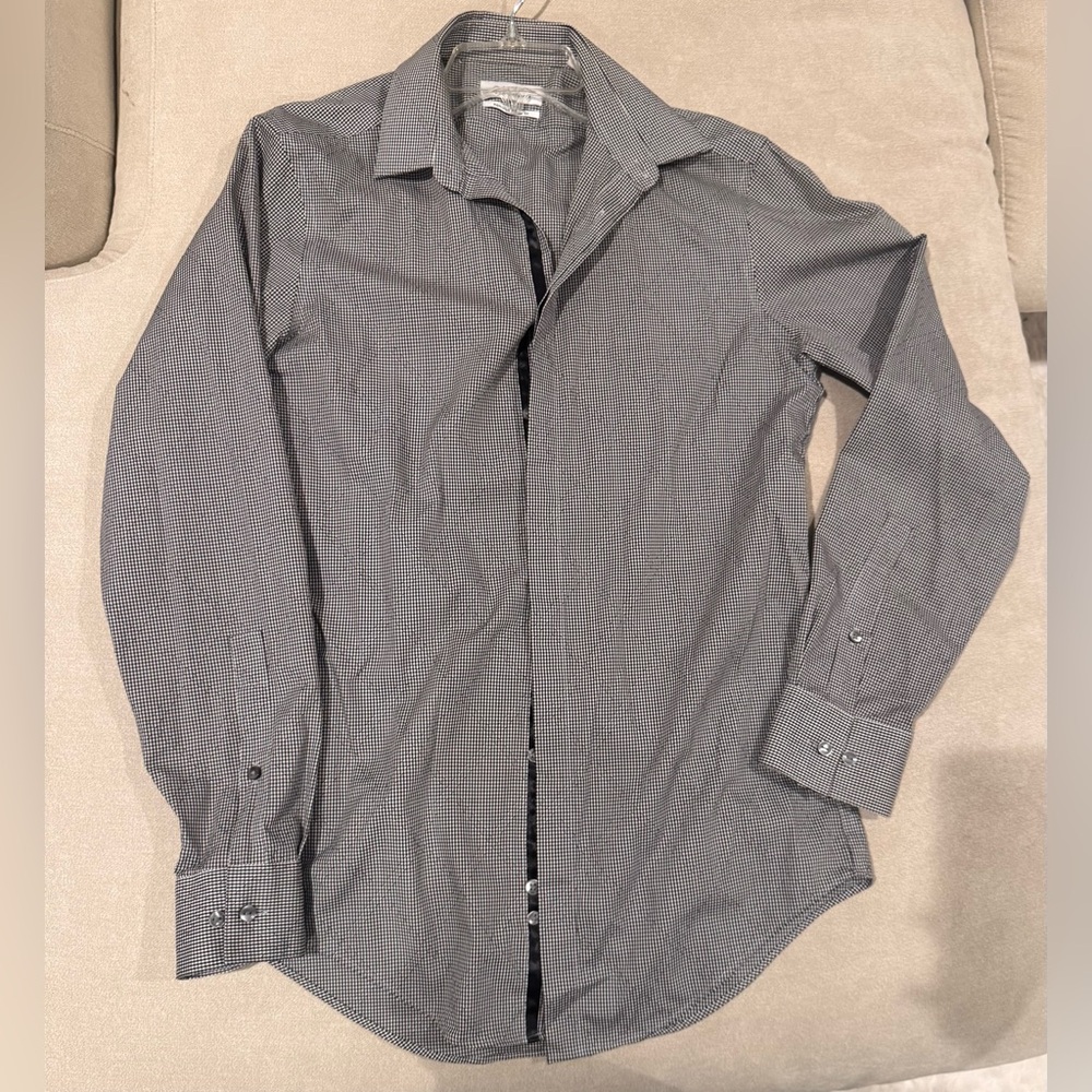 Calvin Klein Men's Black and White Checkered Dress Shirt